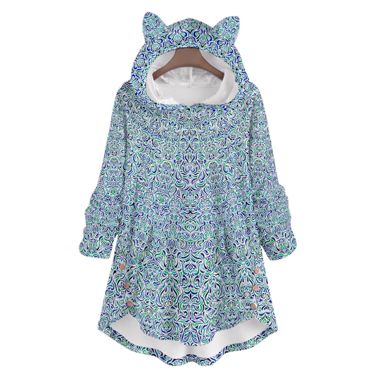Turquoise - Blue Fuzzy Fleece Hoodie with Cat Ears