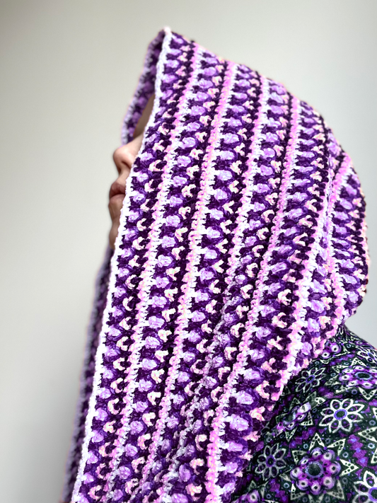 Crochet Pattern: Peace Hooded Scarf in Crushed Velvet