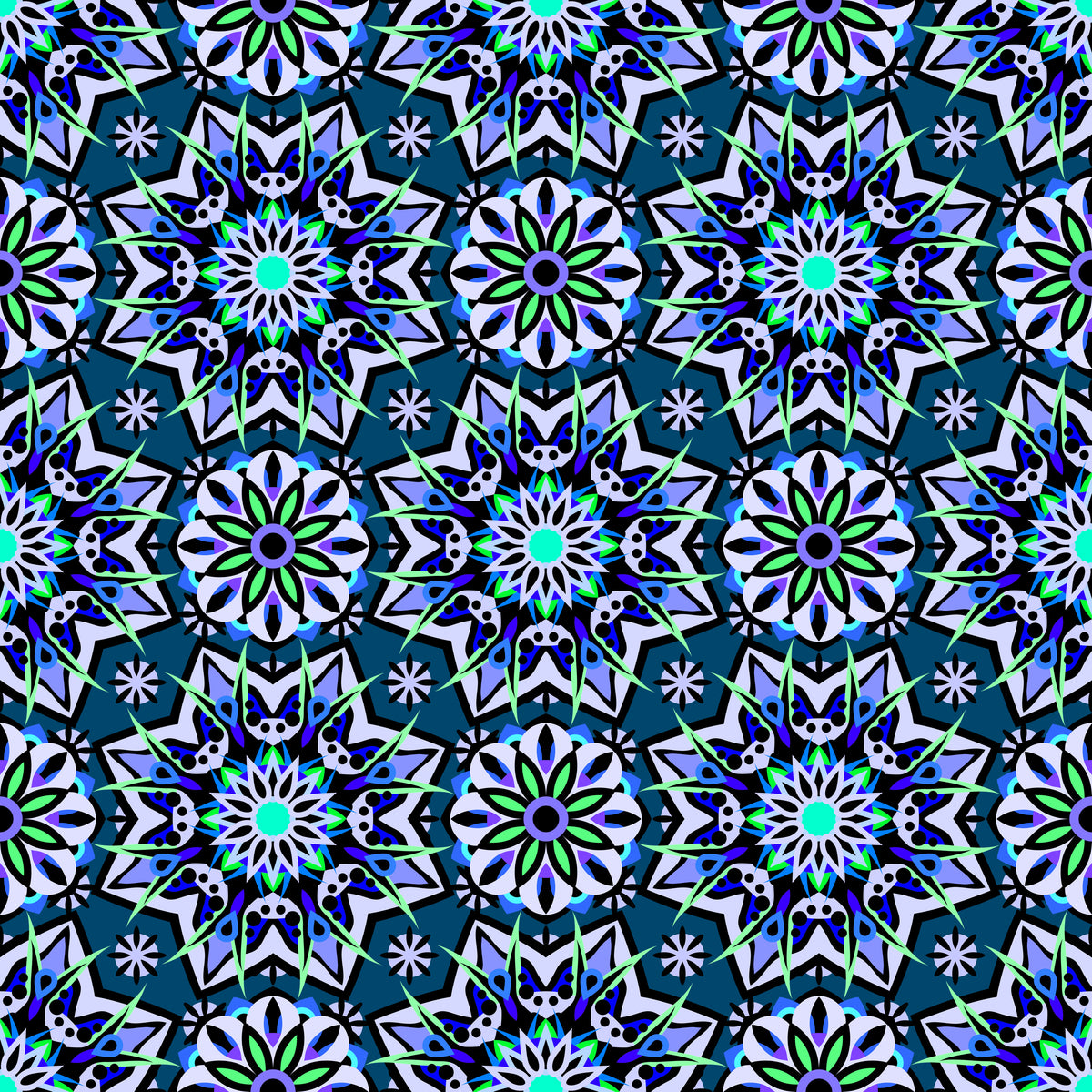 Blue - Green - Turquoise Mandala Fabric - 122