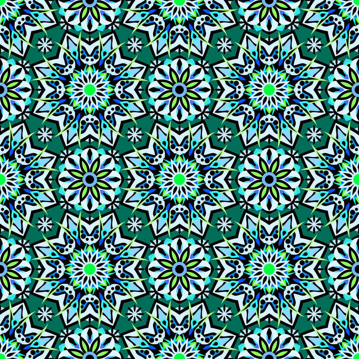 Turquoise - Green - Blue Mandala Fabric - 122