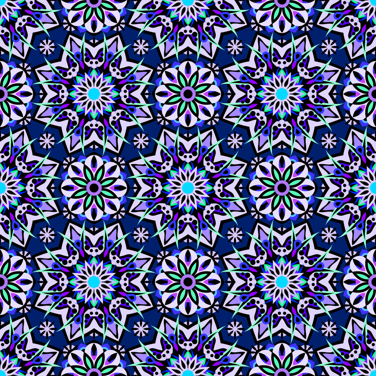 Blue - Turquoise - Purple Mandala Fabric - 122