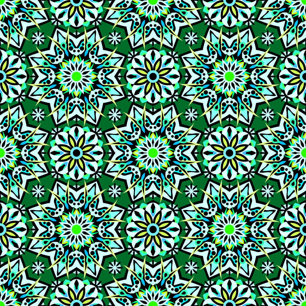 Green - Turquoise Mandala Fabric - 122