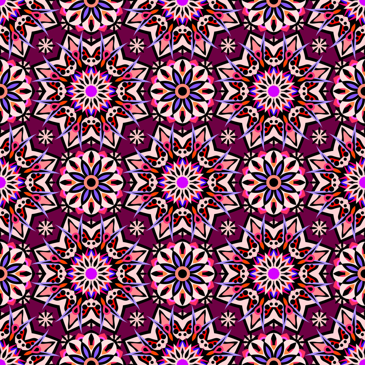 Red - Orange - Purple Mandala Fabric - 122