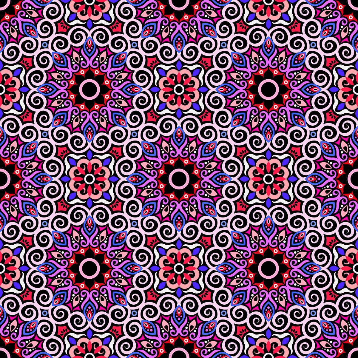 Blue - Red - Purple Mandala Fabric - 125