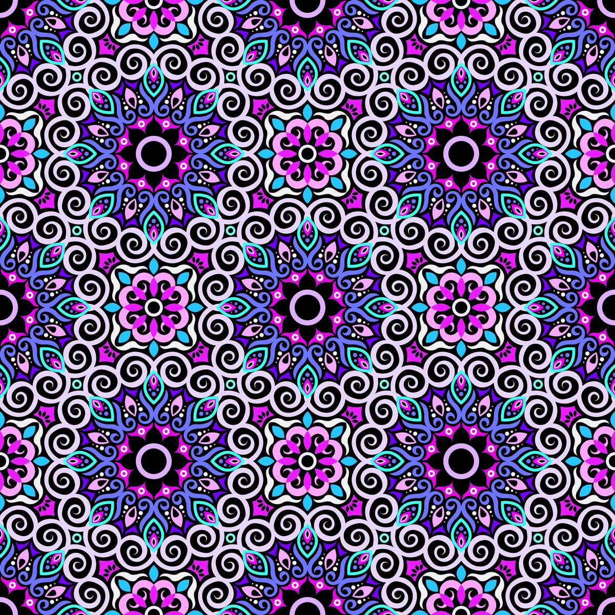Purple - Turquoise - Blue Mandala Fabric - 125