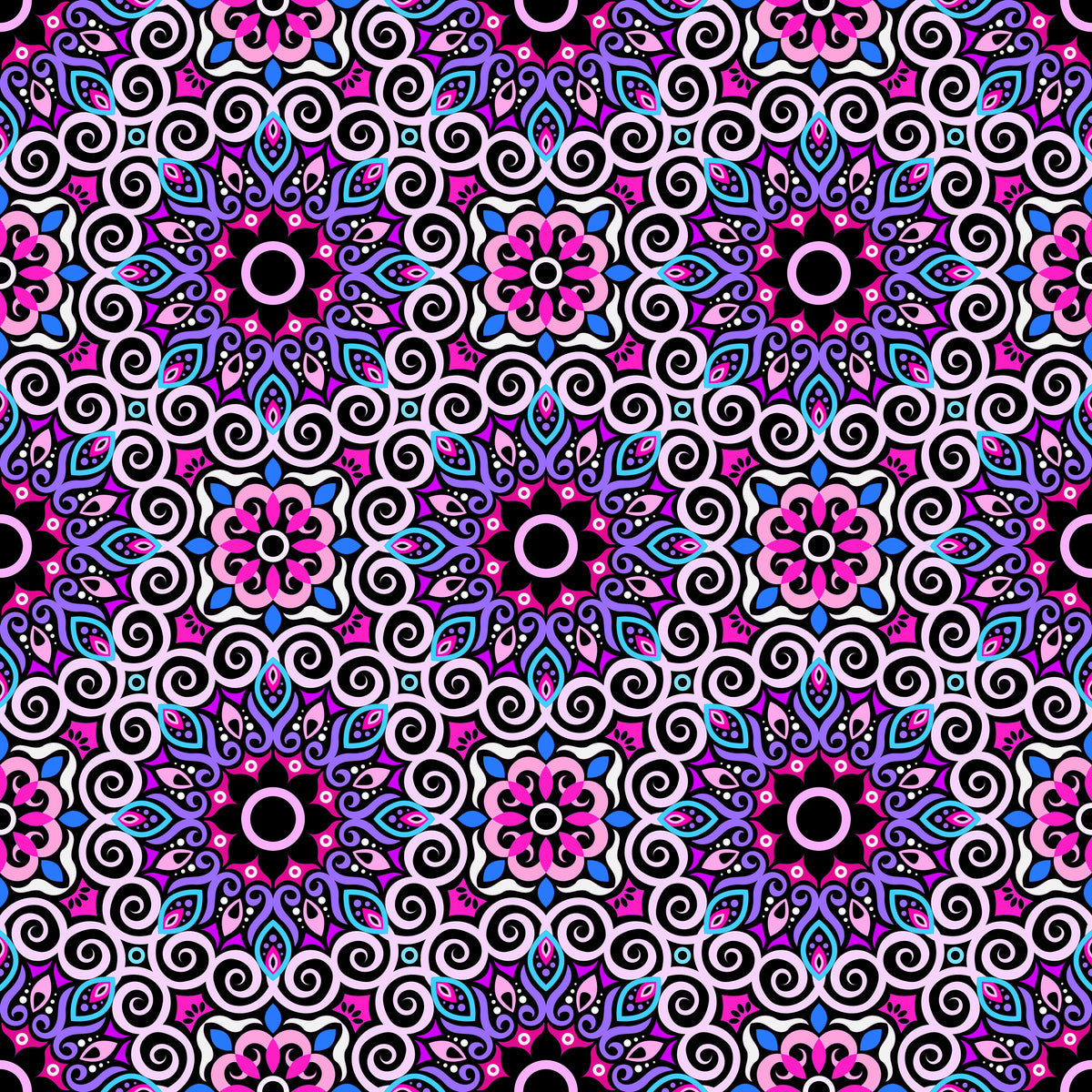 Purple - Pink - Blue Mandala Fabric - 125