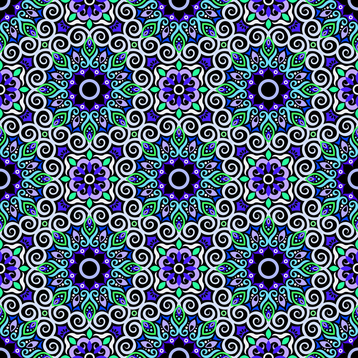 Turquoise - Green - Blue Mandala Fabric - 125