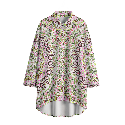 Green - Pink - Brown Chiffon Shirt