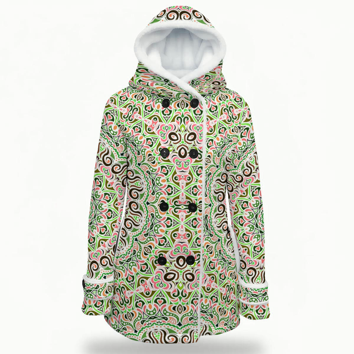 Green - Red - Orange Fuzzy Fleece Hooded Coat