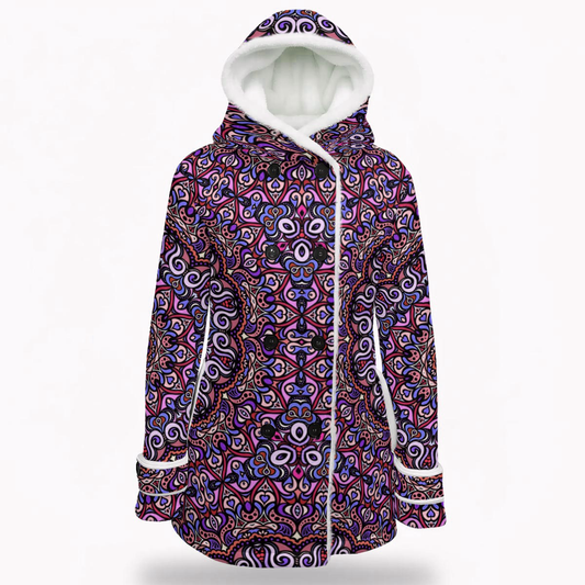 Pink - Purple - Red Fuzzy Fleece Hooded Coat