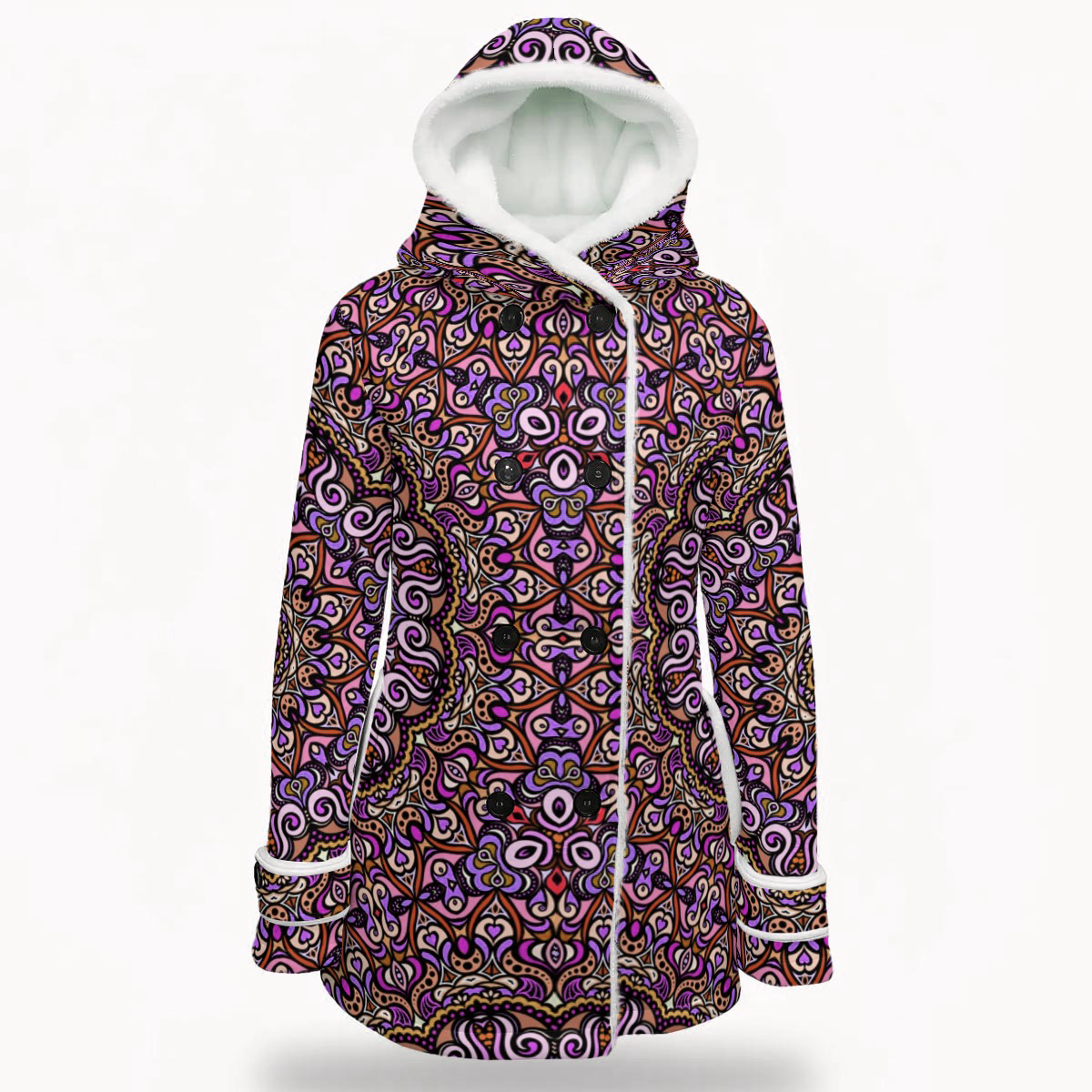 Pink - Purple - Orange Fuzzy Fleece Hooded Coat