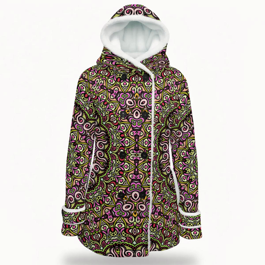 Green - Pink - Red Fuzzy Fleece Hooded Coat