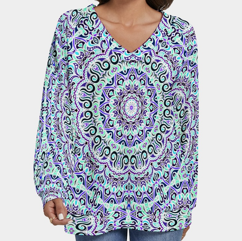 Turquoise - Purple - Blue V-Neck Sweater