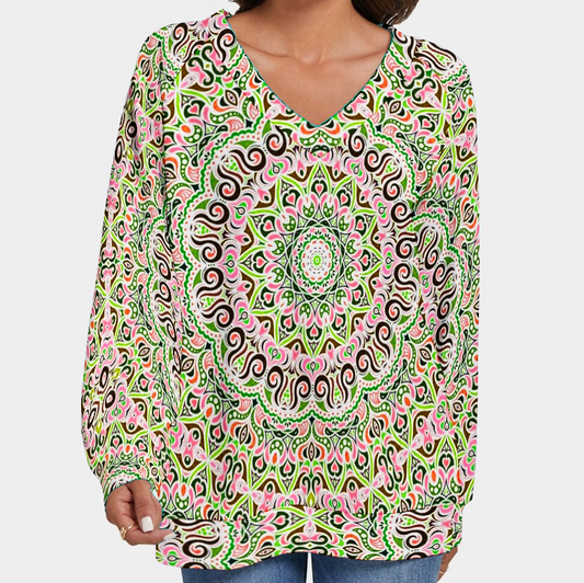 Green - Red - Brown V-Neck Sweater