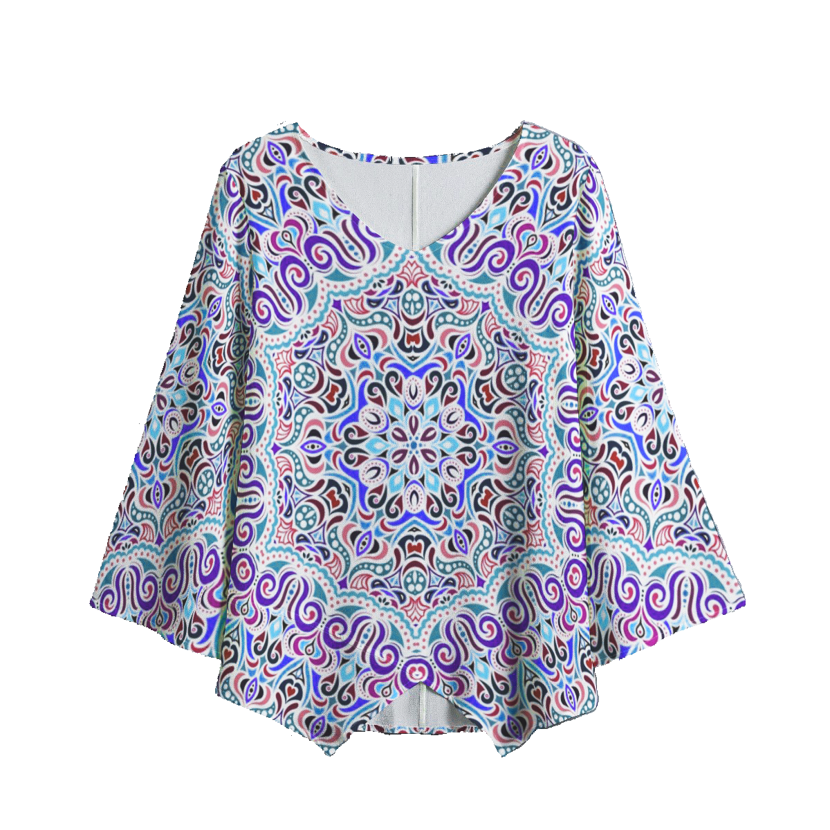 Purple - Turquoise - Red V-Neck Blouse