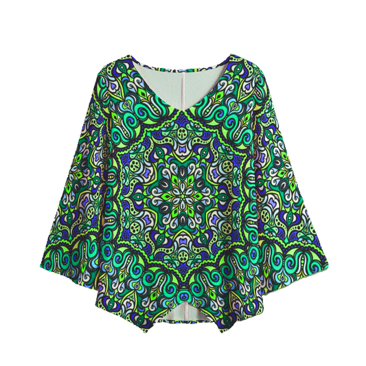 Turquoise - Blue - Green V-Neck Blouse