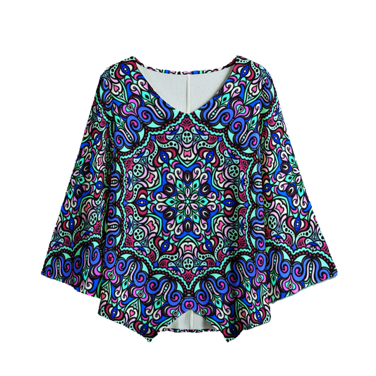 Red - Blue - Turquoise V-Neck Blouse
