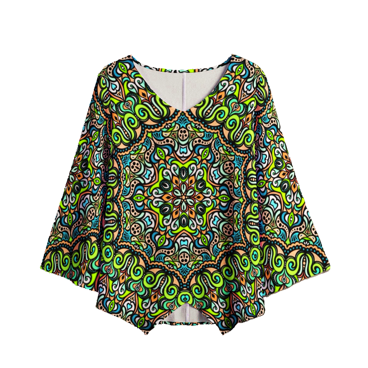 Green - Blue - Orange V-Neck Blouse