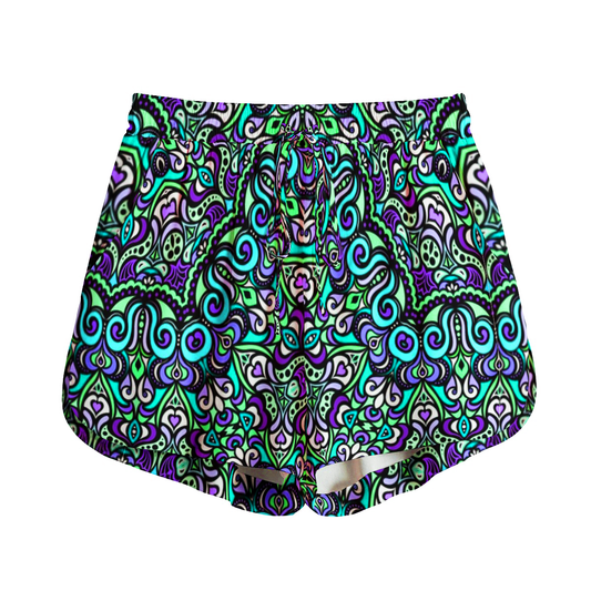 Turquoise - Green - Purple Rayon Shorts