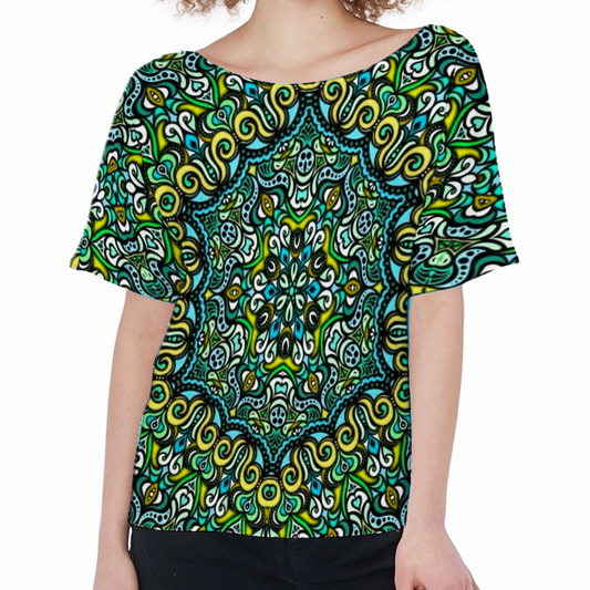 Green - Turquoise - Yellow Boatneck T-Shirt