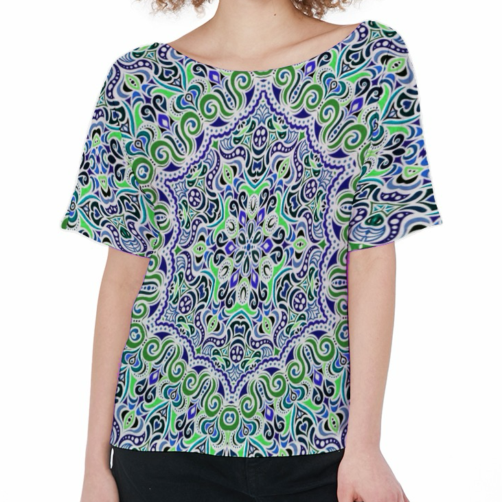 Blue - Turquoise - Green Boatneck T-Shirt