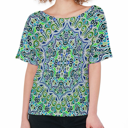 Green - Blue - Turquoise Boatneck T-Shirt