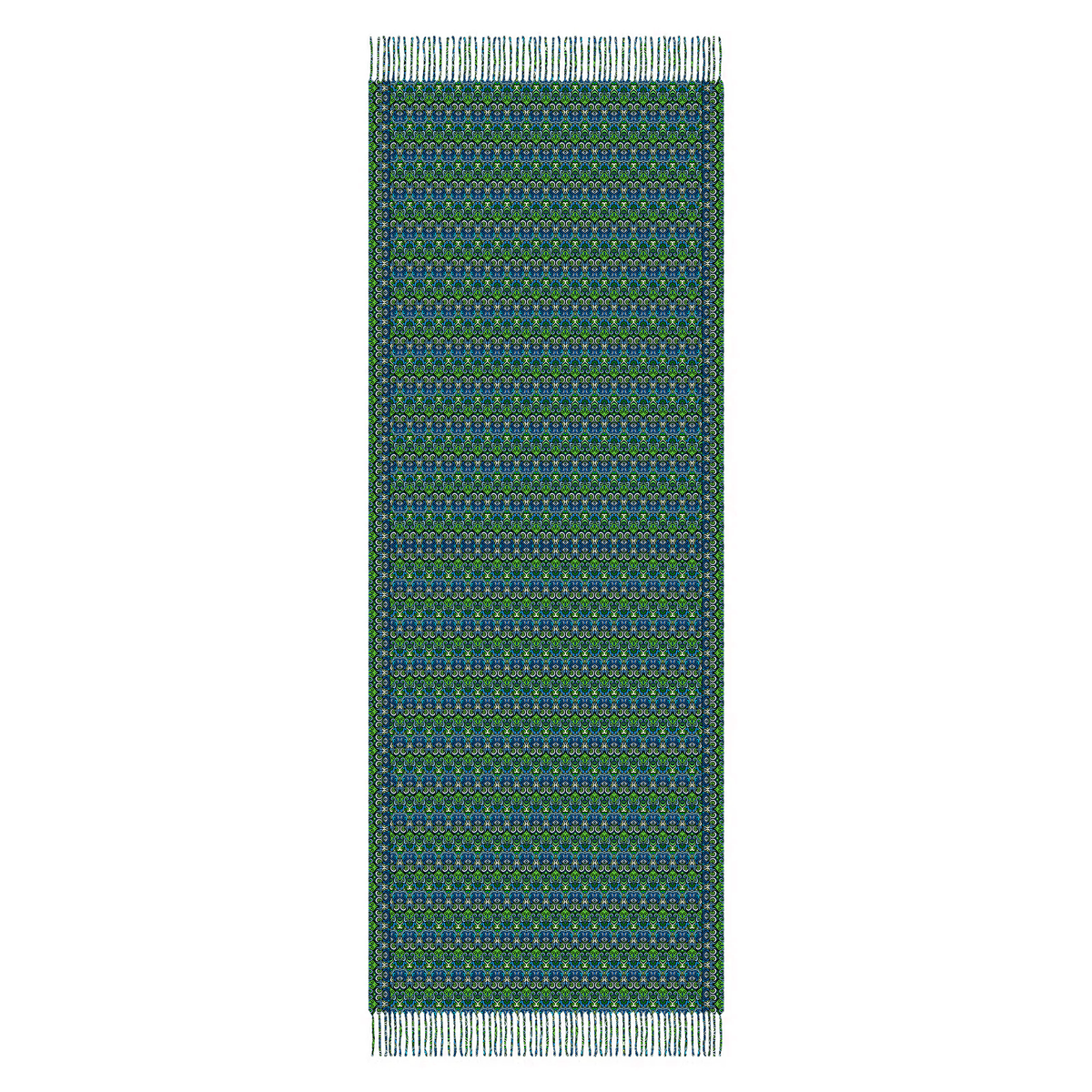 Green - Blue Abstract Doodle Scarf with Tassels