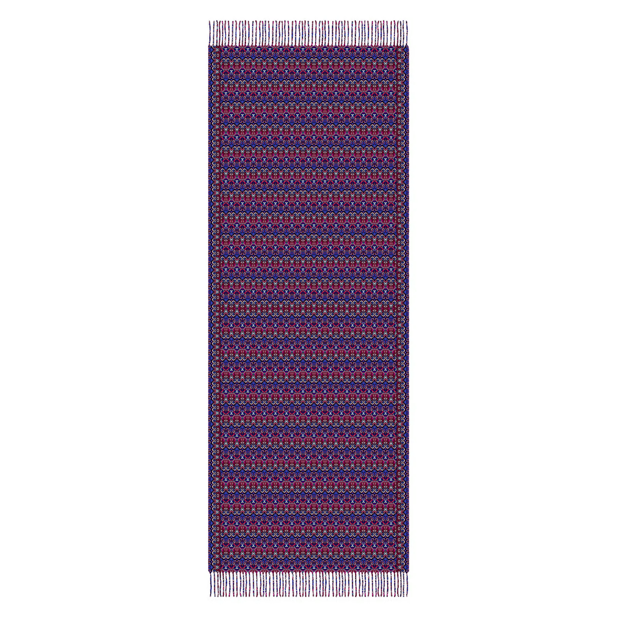 Red - Blue Abstract Doodle Scarf with Tassels