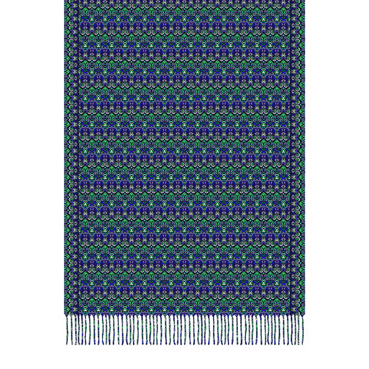 Blue - Green Abstract Doodle Scarf with Tassels
