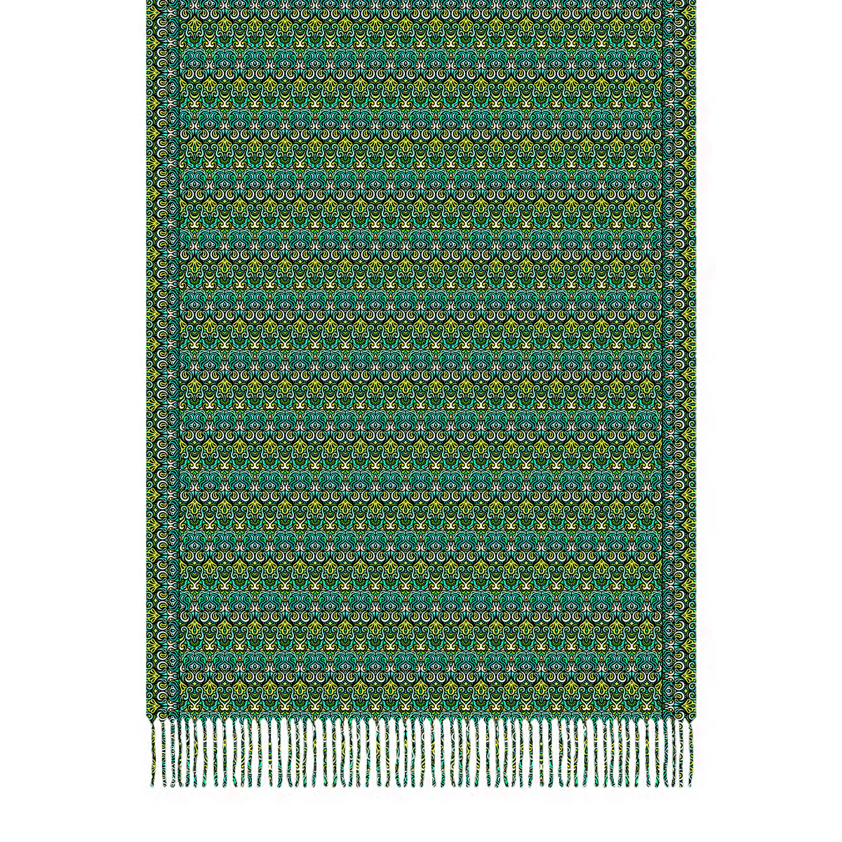Green - Blue Abstract Doodle Scarf with Tassels
