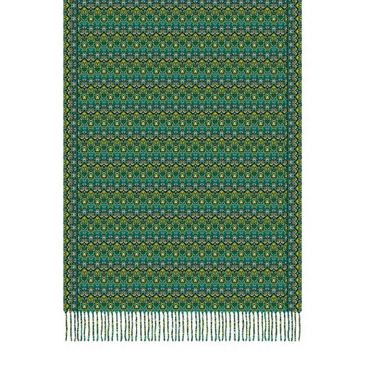 Green - Blue Abstract Doodle Scarf with Tassels