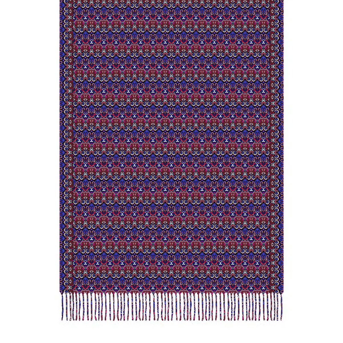 Red - Blue Abstract Doodle Scarf with Tassels